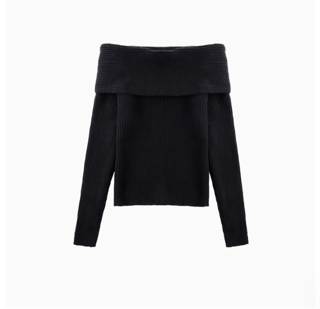 Brand discount off-shoulder lazy style one-shoulder sweater women's autumn and winter short off-shoulder high-end