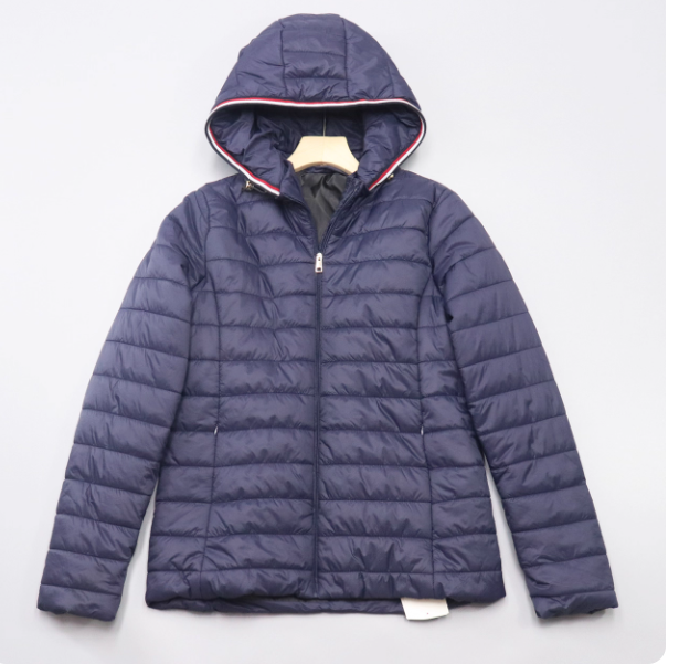 Meitang Series 2024 New Women's Simple Embroidered Label Detachable Hood Slim Fit Thin Cotton Coat