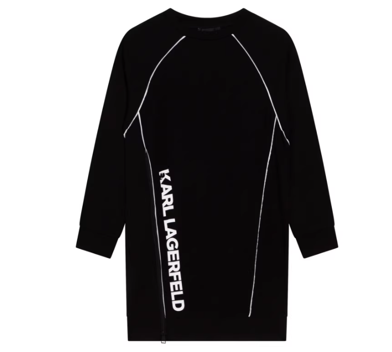 KARL girls' round neck long sleeve printed rubber logo zipper long sweatshirt dress