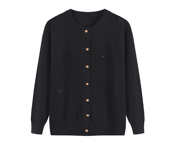 Mother's spring and autumn coat thin knitted cardigan middle-aged and elderly Western-style solid color middle-aged long-sleeved clothes tops female outerwear