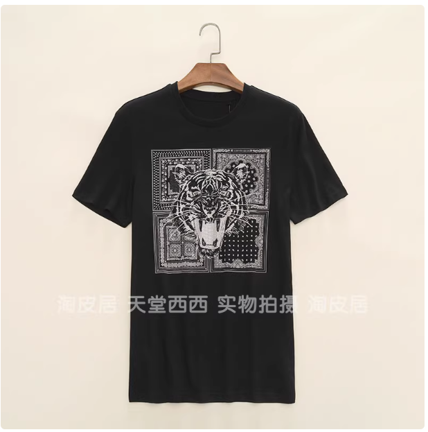 51421 US order ~ 30 dollars! Couple fashion hot diamond printing round neck short sleeve T-shirt men's tops 0.17