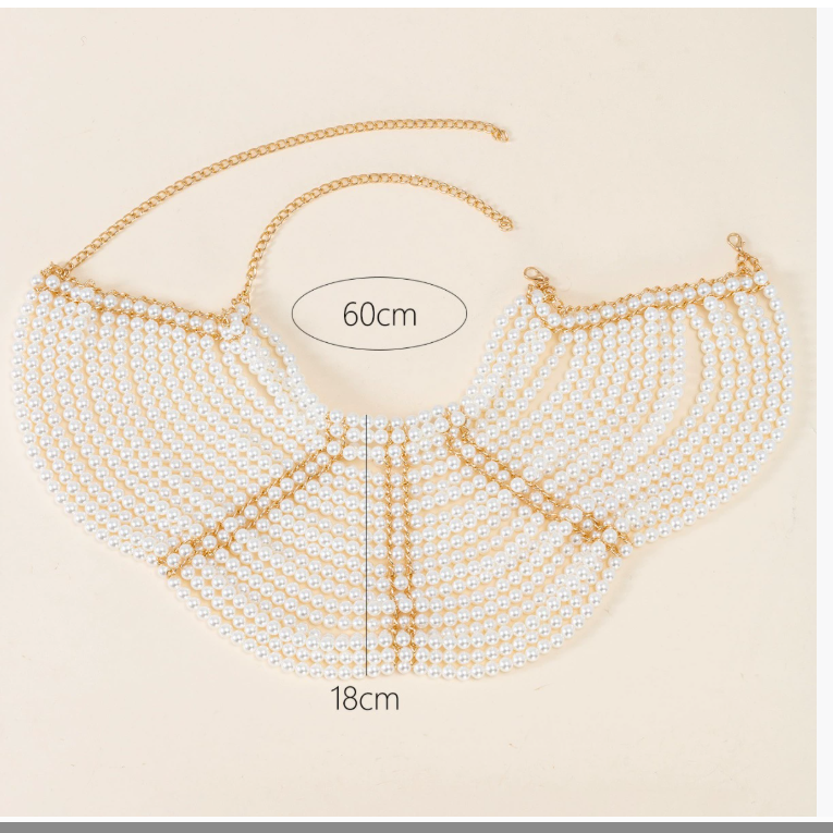 European and American cross-border retro hollowed-out pearl body chain hand-beaded woven shawl dress accessories