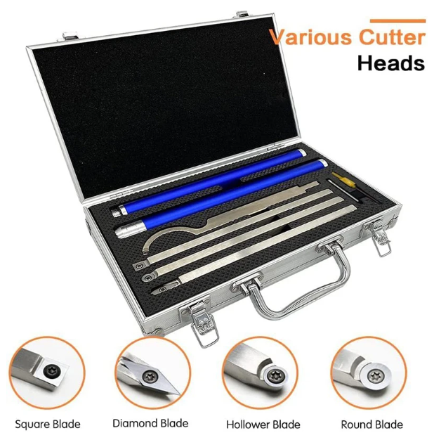 Woodturning Tool Set Carbide Inserts Cutter 6 in 1 Wood Turning Tools Swan Neck Aluminum Handle for Woodworking Lathe