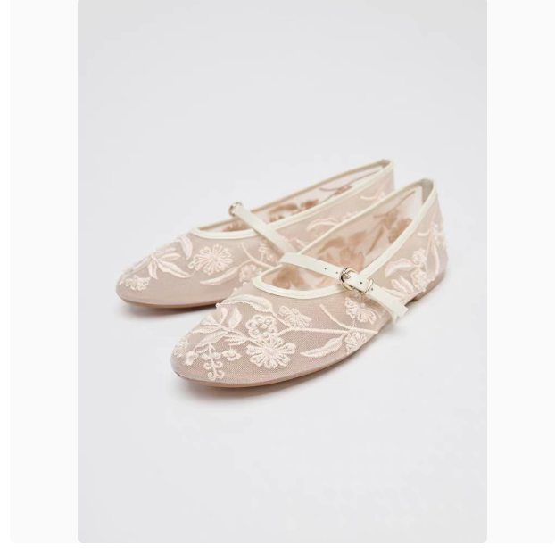 ZA2025 spring and summer new women's shoes inlaid with artificial pearl embroidery mesh ballet flat shoes Chinese style single shoes for women
