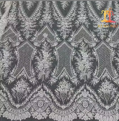 High end 100% polyester fancy embroidery luxury pearl bridal beaded & sequined lace fabric XM-BF0727-1