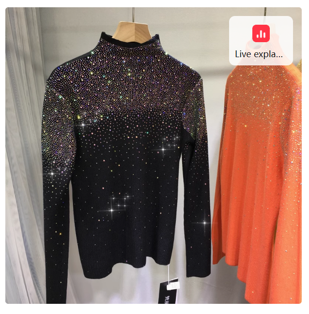 European goods heavy-duty hot diamond sweater round neck full diamond knitted sweater