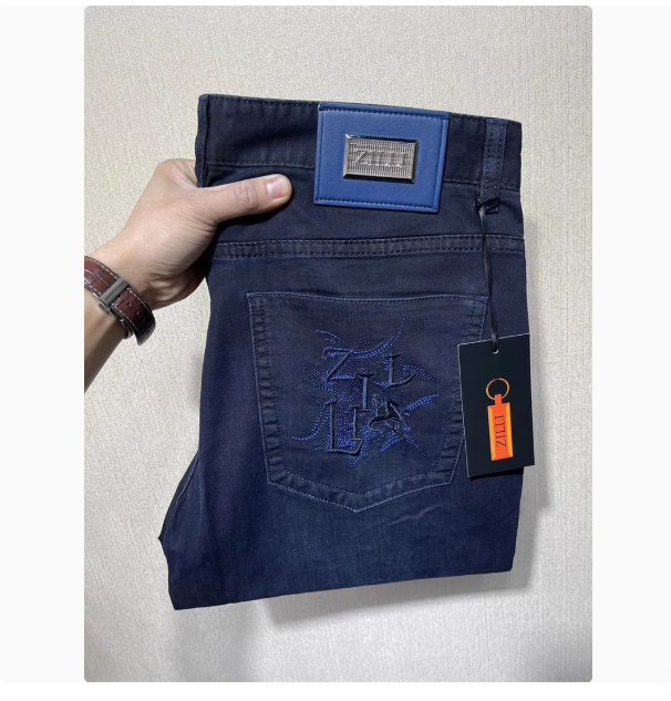 2025ZILL* Spring and Summer New Thin Jeans Men European Straight Light Luxury British Elastic Italian Nameplate