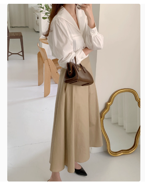 Khaki umbrella skirt half-length skirt women 2024 new a-line skirt half-length skirt small pear-shaped long skirt with belt large size