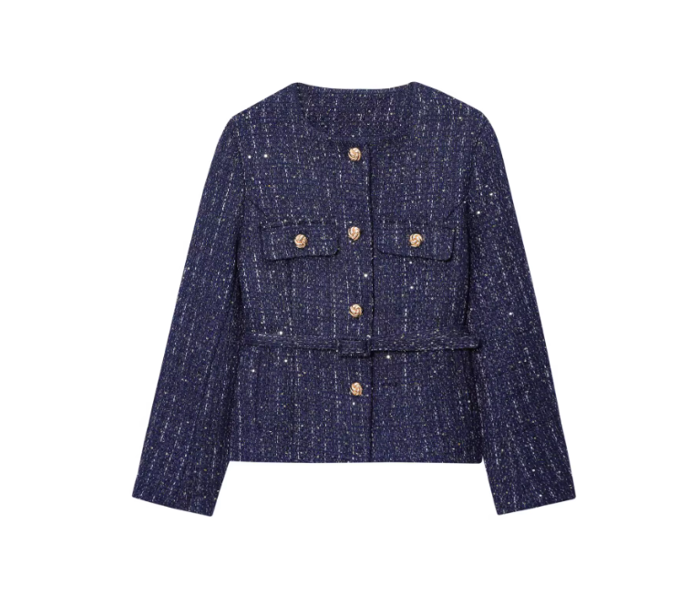 ZR European and American style ZA women's new fashion temperament versatile daily thousand gold set woolen long-sleeved jacket