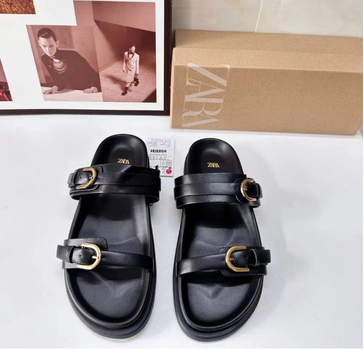 ZA new 2024 thick-soled women's shoes with a buckle metal open toe back empty European and American style fashion sandals slippers women