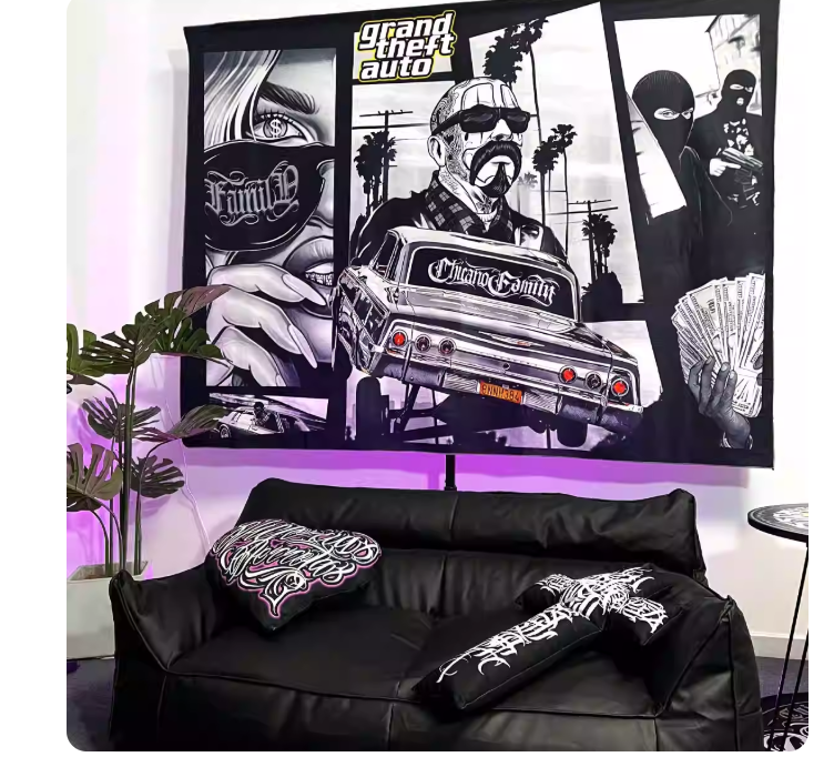 Custom Chicano modified car West Coast cursive GTA Grand Theft Auto gangster hip-hop background cloth