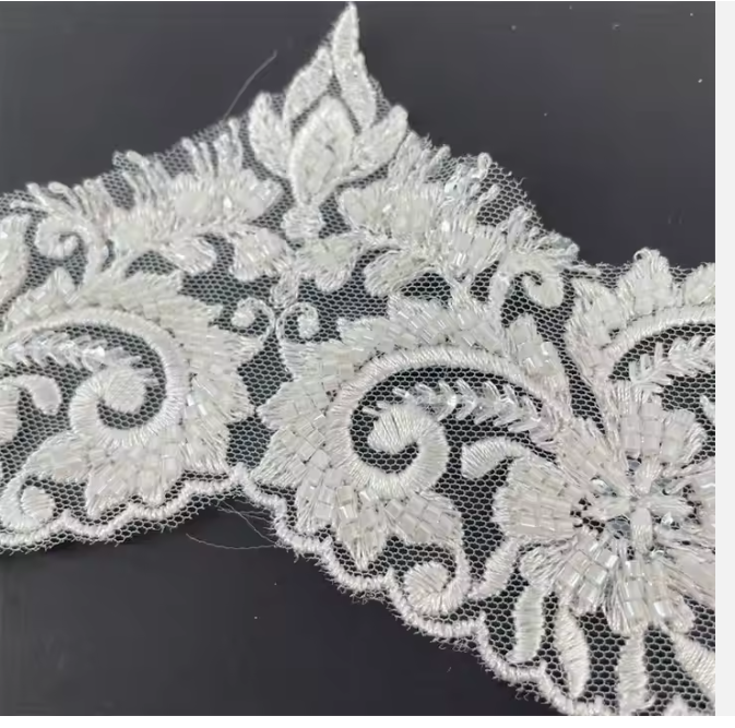 New Arrival 12cm Net Embroidery Beaded Lace Trimmings for Dresses