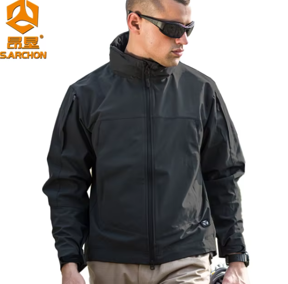 Sarchon Men's Soft-Shell Tactical Jacket Spring Autumn Outdoor Multi-Functional Windbreaker Waterproof Windproof Canvas