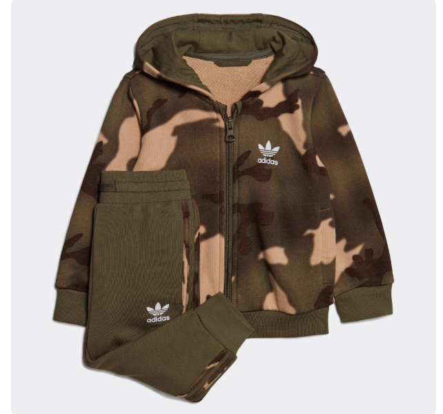 Adidas/Adidas Children's FULL-ZIP CAMO Sports Hooded Long Sleeve Suit IC2098
