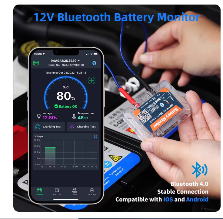 BM6 Car Battery Capacity Monitor Battery Tester Bluetooth Android iOS Hongmeng System Universal Motorcycle