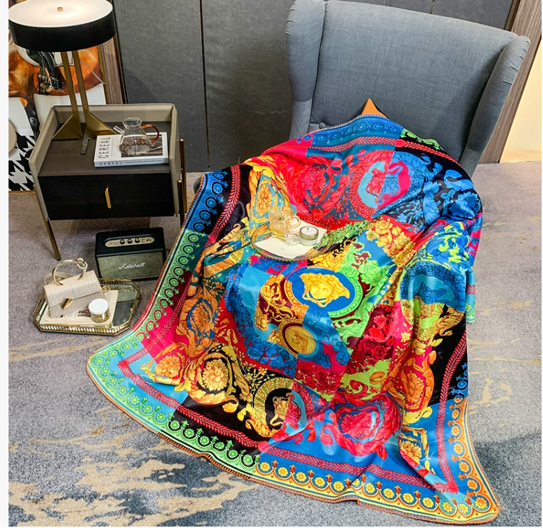 Foreign trade high-end art print blanket 3D digital light luxury retro Baroque cloud blanket Golden Lion trophy air conditioning blanket