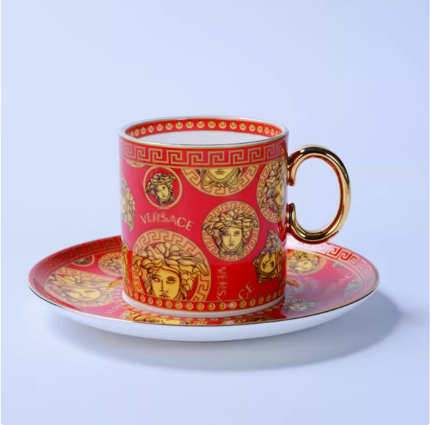 European bone china coffee cup Medusa English flower tea cup large capacity ceramic couple coffee cup gift box