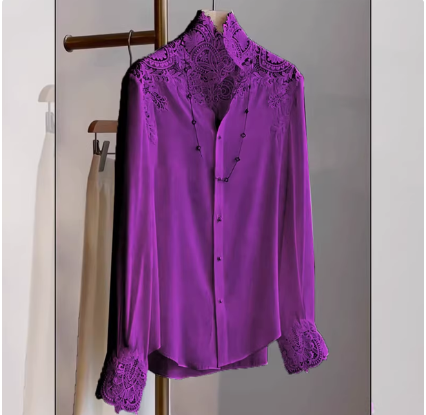 (Ready stock) Spring French style simple high-end slim blue top new fashion high-end western-style long-sleeved shirt for women