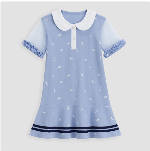 Baleno children's clothing children's mesh stitching lace cuffs doll collar print POLO girls dress summer