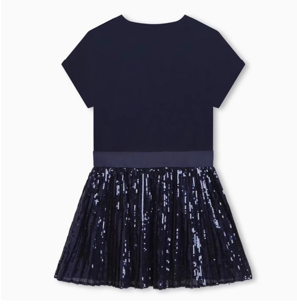 [Youyouyoushan] Girls 2025 summer new white Tibetan blue sequined short-sleeved dress