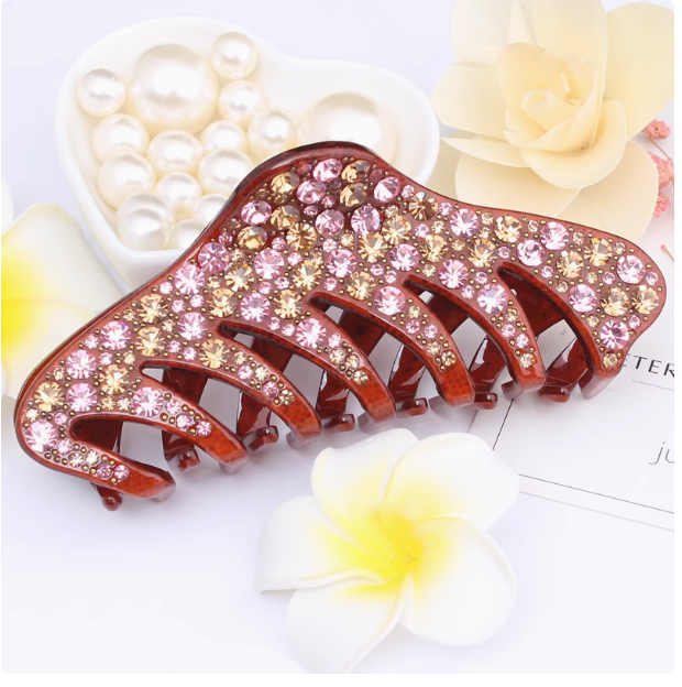 Hollow mother's hair clip with rhinestones, adult hair clip, adult top clip, vertical clip, middle-aged ponytail clip, half head clip