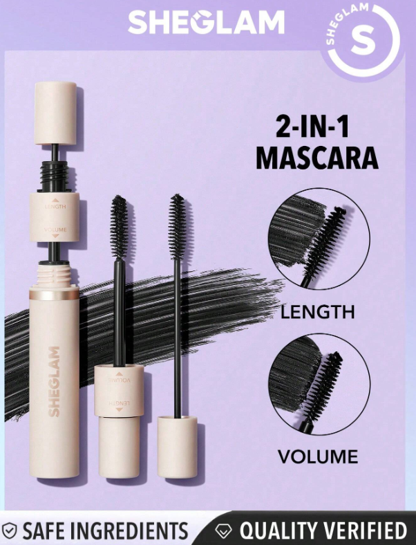 SHEGLAM Lash Besties 2-In-1 Mascara Volumizing Double Head Brush Easy To Remove No Smudge Long-Lasting Define Thick Lengthening Volume Big Eyes Mascara Black Friday Party Mascara