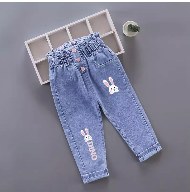 Girls jeans spring and autumn new style stylish high waist outer wear small and medium children baby girls denim single pants