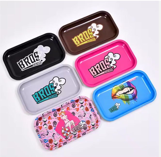 Wholesale Smoke Tray Low Moq Custom Logo Serving Rolling Tray Set Metal Smoking Tray