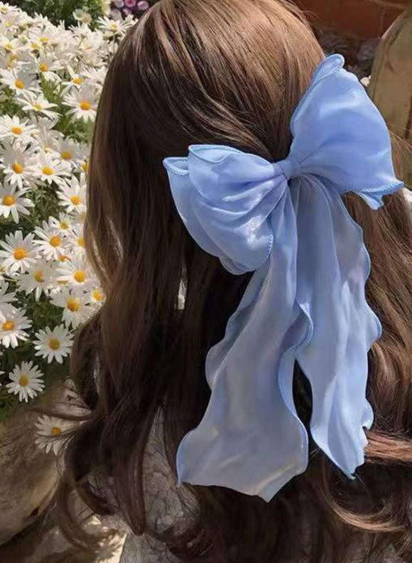 1pc Blue Crinkled Bowknot & Ribbon Hair Clip Cute