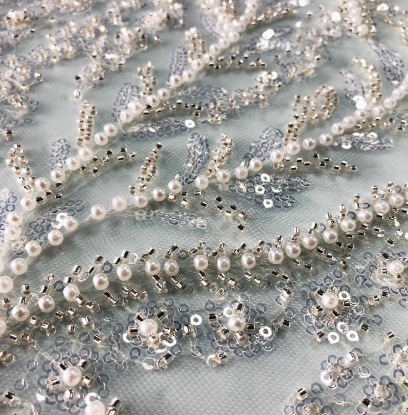 Heavy Luxury Wholesale Fully Sequins New Beads Lace Fabric With Pearl Wedding Dresses