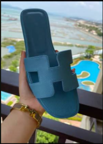 Genuine leather version ~ Internet celebrity summer genuine leather casual H slippers for women fashionable outdoor wear all-match flat bottom H slippers