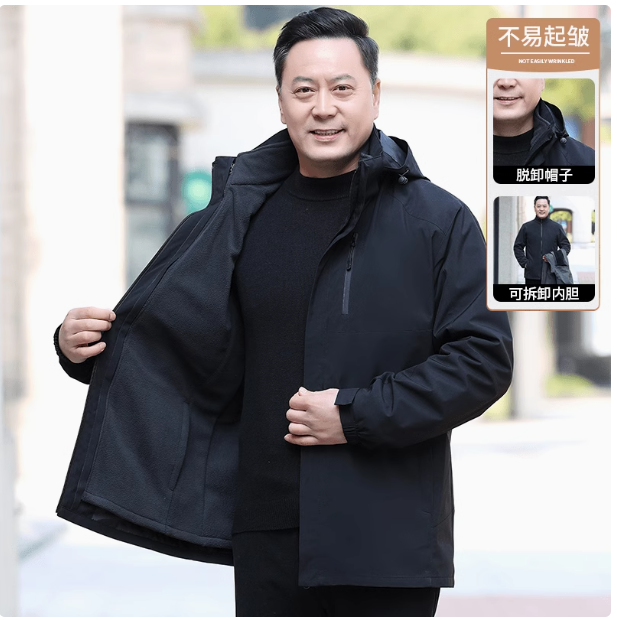 Dad autumn and winter jacket men's plus velvet thickened jacket three-in-one middle-aged and elderly jacket men's cotton clothes