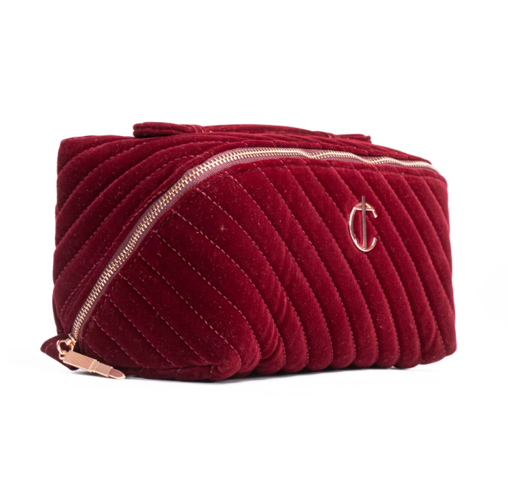 Customized red cotton-padded cosmetic bag, counter gift storage bag, cosmetic bag manufacturer, bag customization.