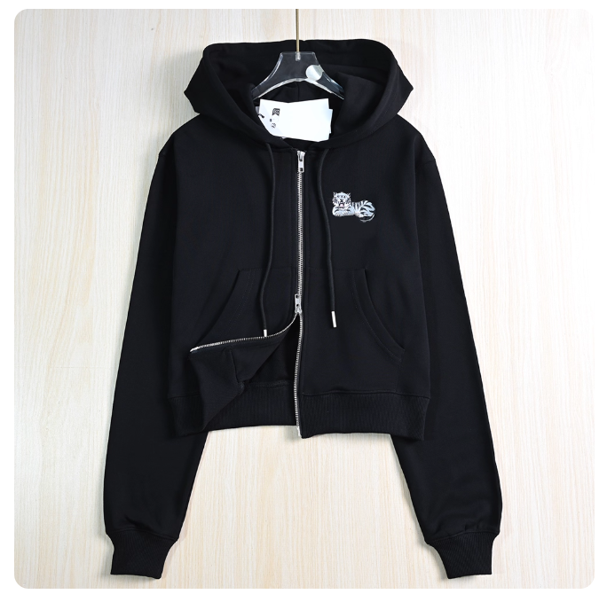 Siqi Women's Clothing 257/17 Early Autumn Cotton Offset Printed Tiger Hooded Casual Short Open Long Sleeve Sweatshirt