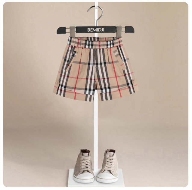 Bemidji children's clothing 2025 summer new boys' plaid pants British style boy baby shorts pure cotton