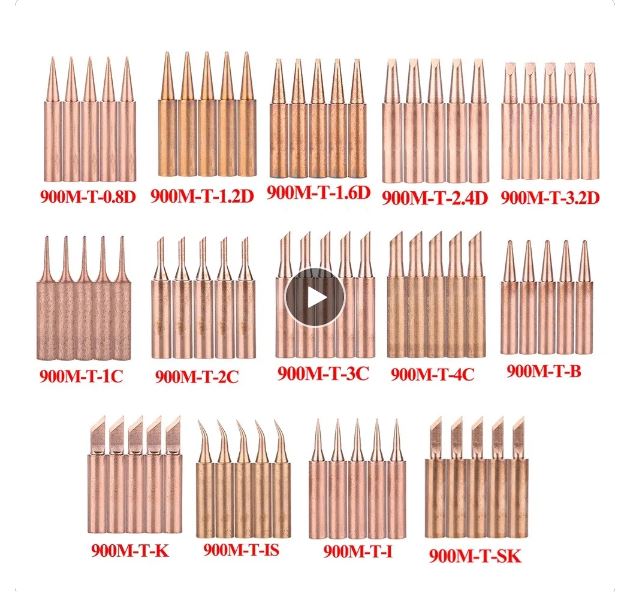 5Pcs Copper Soldering Iron Tips 900M-T Lead-Free Welding Tips IS/I/B/K/SK/2.4D/3.2D/1C/2C/3C/4C Welding Head Solder Tools Parts