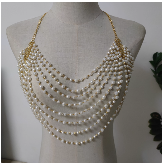 New fashion sweater wave handmade pearl accessories necklace cheongsam dress catwalk all-match chest chain