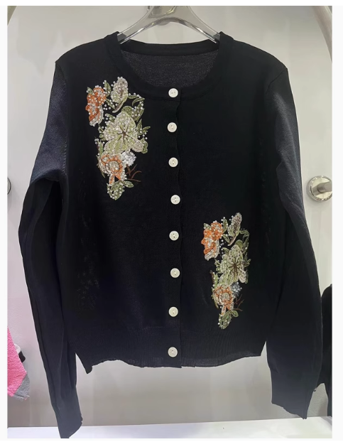 Light luxury fragrance style heavy work beautiful super good-looking embroidery knitted cardigan sweater jacket women spring and autumn French top trend