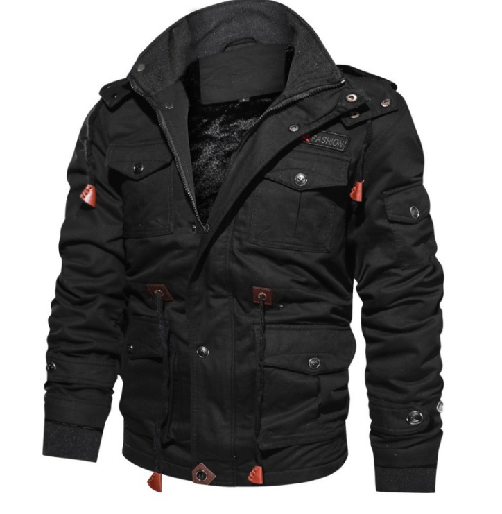 Men's hooded velvet jacket cross-border 2024 autumn and winter thickened large size cotton mid-length workwear washed jacket men