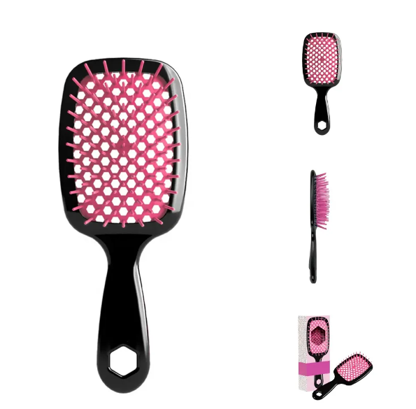 Custom Plastic hollow detangling Curly hollow out hair brush scalp massage comb plastic hollow hair brush