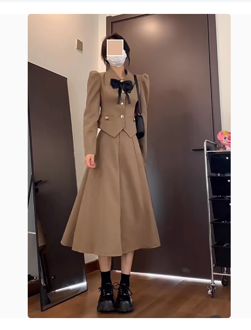 "Rich Girl" Early Autumn French Retro Puff Sleeve Bow Temperament Chanel Style Jacket Long Skirt