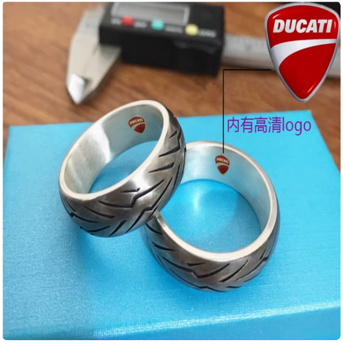 925 silver Ducati tire ring Pirelli ring trendy men and women couple rings Internet celebrity motorcycle friends exploded