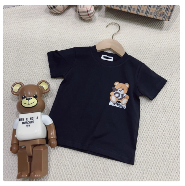 2025 Summer New Children's Short-sleeved T-shirts for Boys and Girls Baby Bear Printed Cotton Tops Parent-child Clothing for the Whole Family