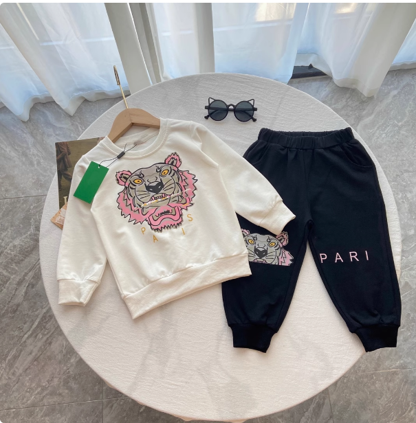 Brother and sister outfit autumn new male and female baby long-sleeved suits printed 2-piece casual cotton pullover sweatshirt sweatpants