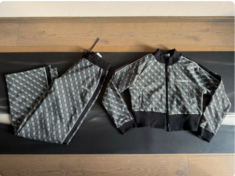 Department store quality~ New trendy loose stand collar casual fashion printed jacket and trousers set (gues*)