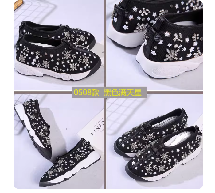 Chili Pepper style mesh garden shoes beaded sequin rhinestone flower single shoes casual thick-soled sports platform shoes for women