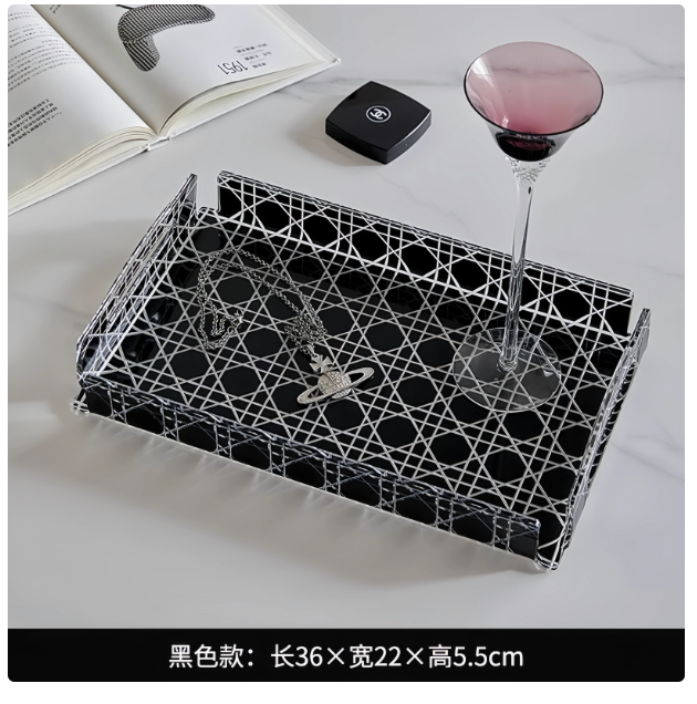 D rattan pattern tray acrylic rectangular fruit tray coffee tray light luxury high-end living room coffee table storage tray
