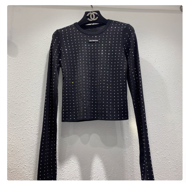 Letter hot diamond full of stars long-sleeved T-shirt women's spring and autumn short-sleeved bottoming shirt long-sleeved top trendy