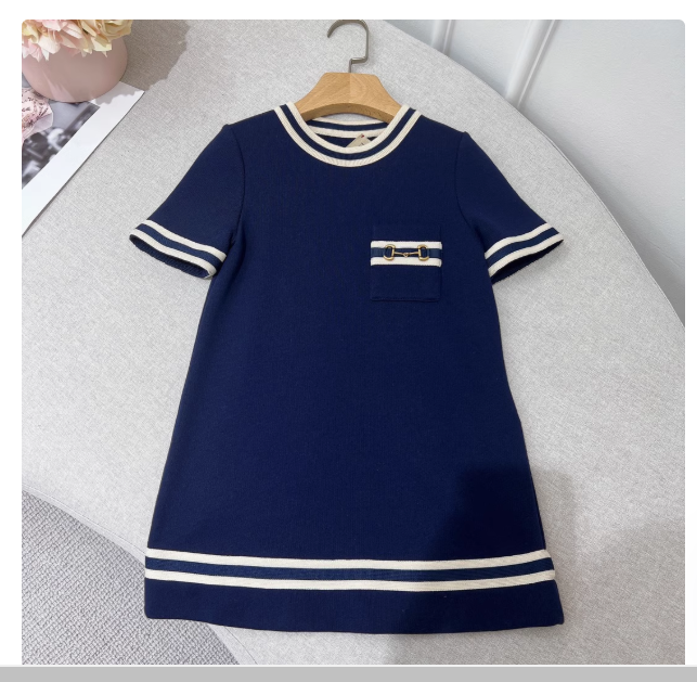 Xixijia 2024 summer new children's clothing girls temperament college metal button short-sleeved A-line skirt dress parent-child