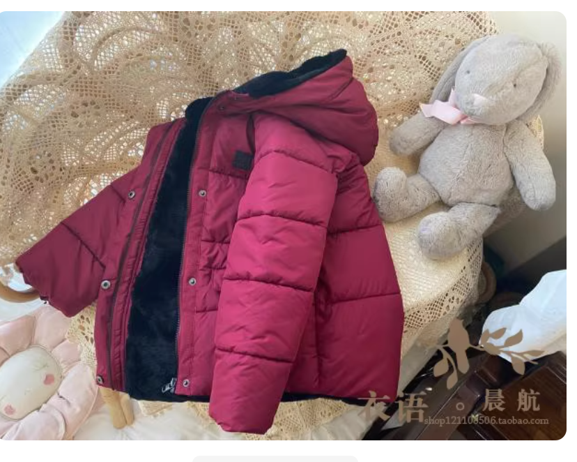 Warm and comfortable pure American tail girls' medium and large children's soft Serta plush thickened hooded cotton coat